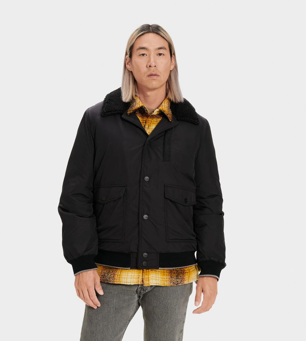 Ugg Ethan Bomber - Sherpa - Mens Jackets - Black - NZ (7062MRHNF)